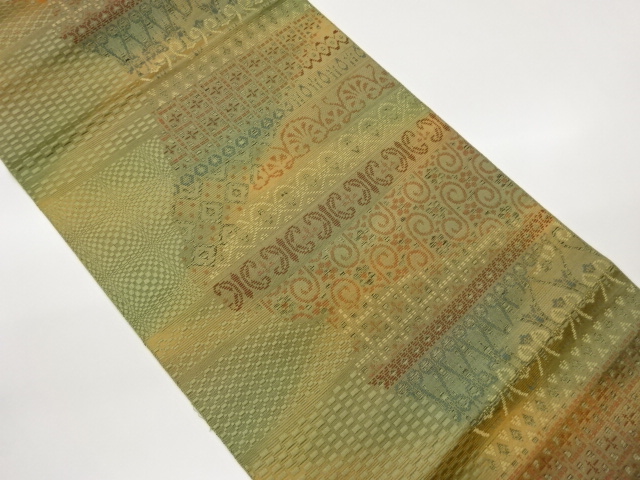 JAPANESE KIMONO / NAGOYA OBI / CHIKUZEN HAKATA / WOVEN GEOMETRIC PATTERN 